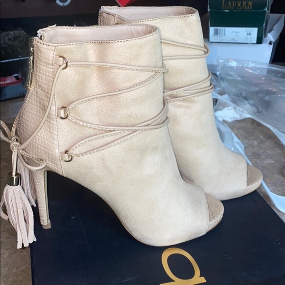 bebe Shoes - Bebe Cream Heeled Boots for Chic Elegance
